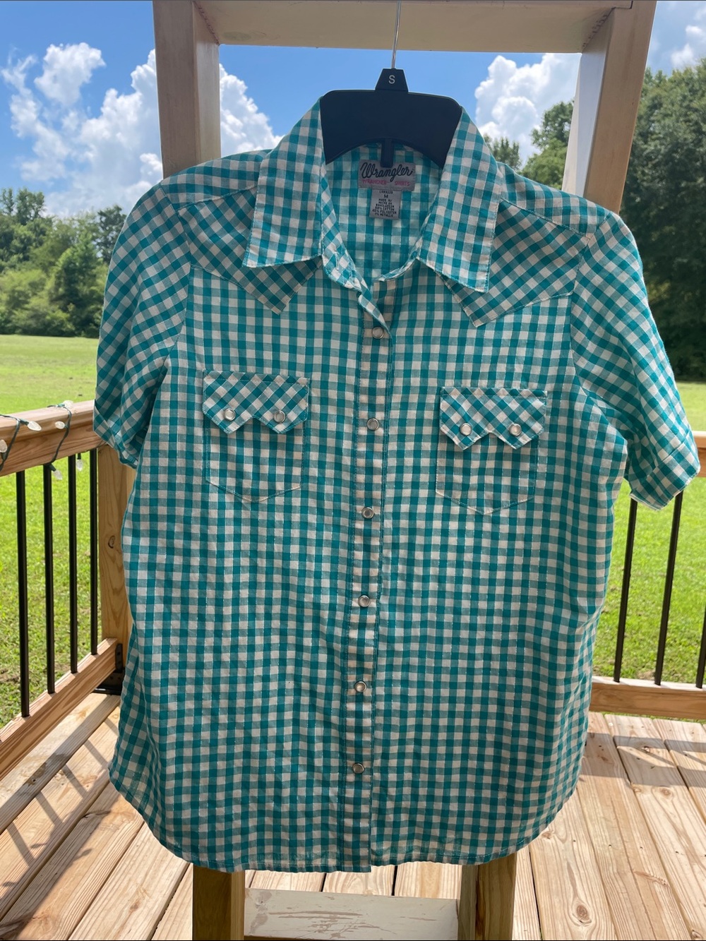 Wrangler Teal and White Gingham Western Shirt